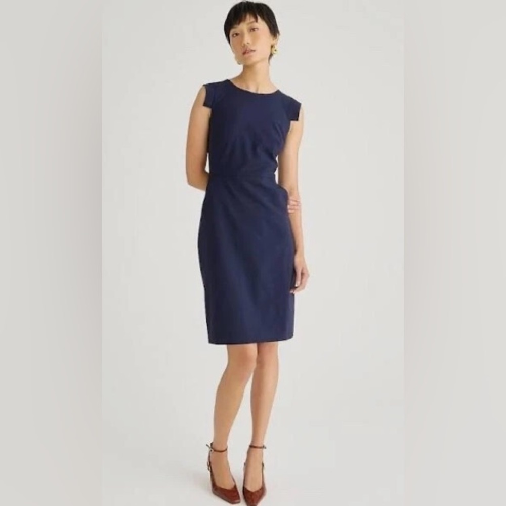J. Crew Navy Blue Cap-Sleeve Midi Sheath Dress